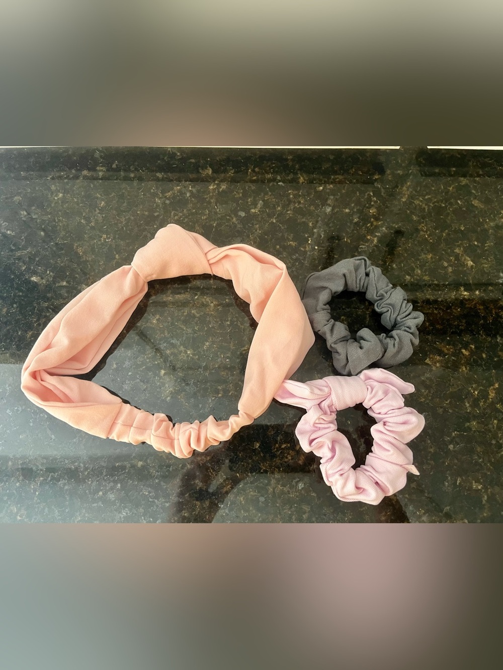 Lululemon Knot Top Headband + Gray & Light Pink Scrunchies Set